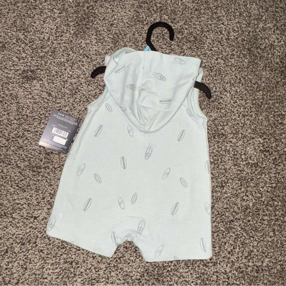 NEW! NWT Baby Boy Modern Moments Mint Green Hooded Romper Surfing Design 0-3 3-6